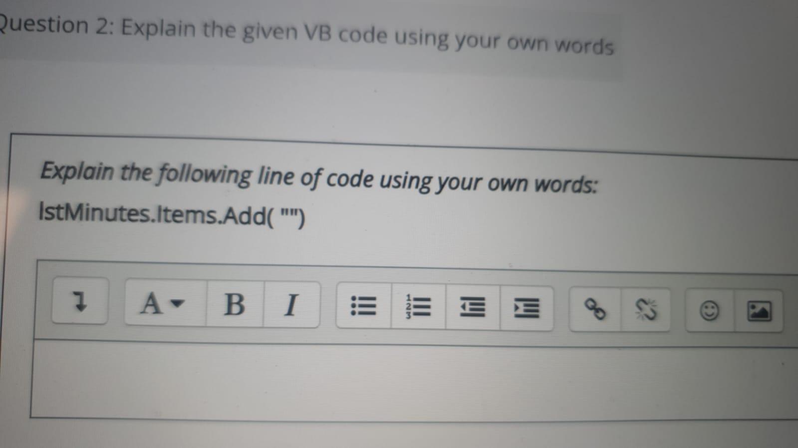 Question 2 Explain The Given Vb Code Using Your Own Words Explain The Following Line Of Code Using Your Own Words Istm 1