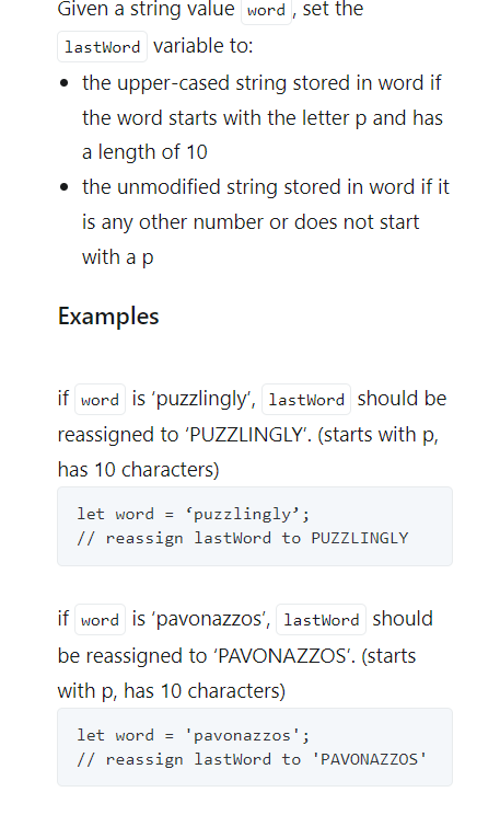 Given A String Value Word Set The Lastword Variable To The Upper Cased String Stored In Word If The Word Starts With 1
