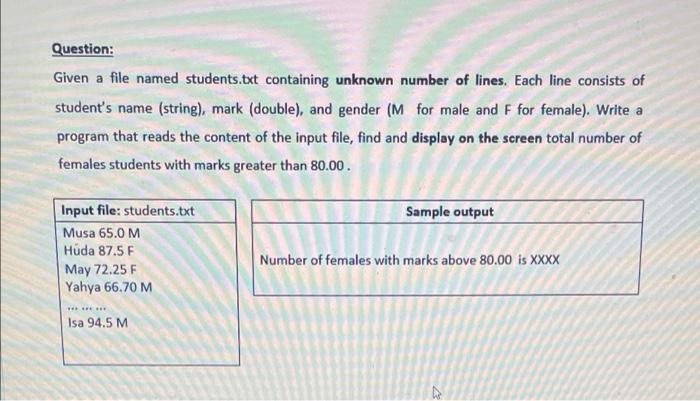 Question Given A File Named Students Txt Containing Unknown Number Of Lines Each Line Consists Of Student S Name Stri 1