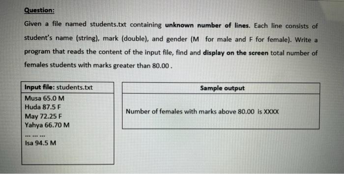 Question Given A File Named Students Txt Containing Unknown Number Of Lines Each Line Consists Of Student S Name Stri 1