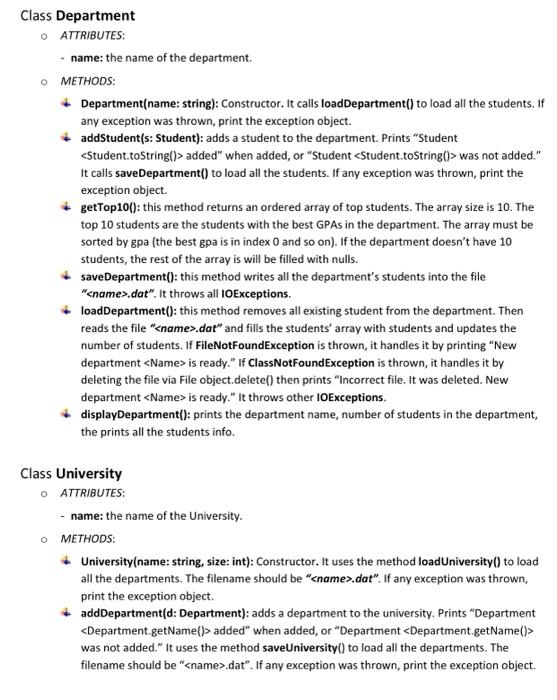 University Name String University Name String Size Int Adddepartment D Department Void Getnumberofdepartm 2