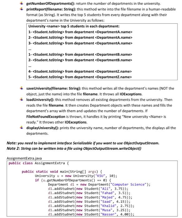 University Name String University Name String Size Int Adddepartment D Department Void Getnumberofdepartm 3