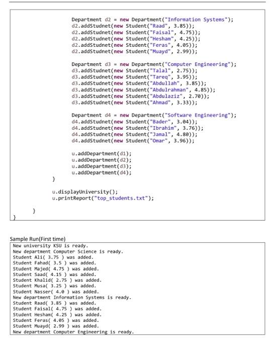 University Name String University Name String Size Int Adddepartment D Department Void Getnumberofdepartm 4
