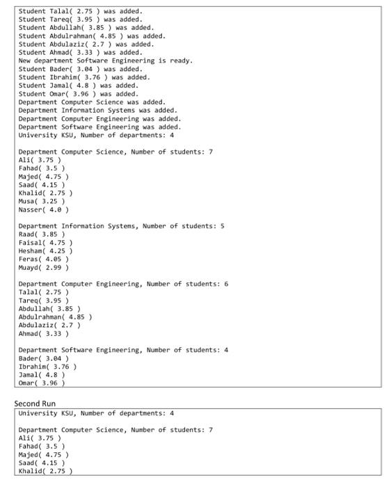 University Name String University Name String Size Int Adddepartment D Department Void Getnumberofdepartm 5