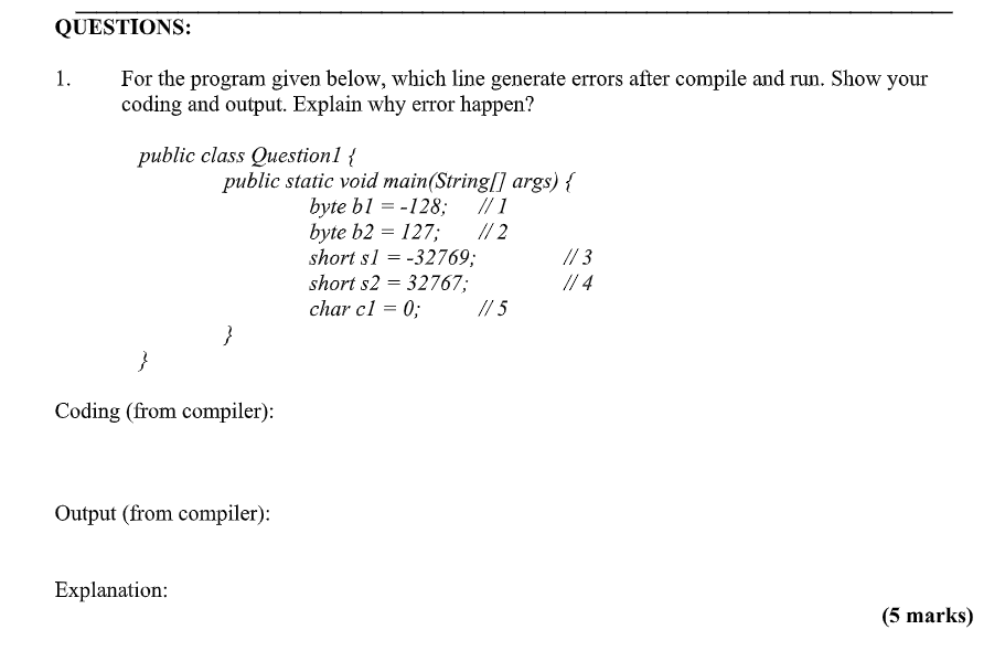 Questions 1 For The Program Given Below Which Line Generate Errors After Compile And Run Show Your Coding And Output 1