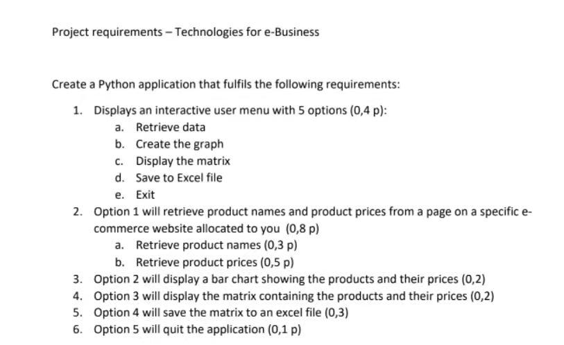 Project Requirements Technologies For E Business Create A Python Application That Fulfils The Following Requirements 1