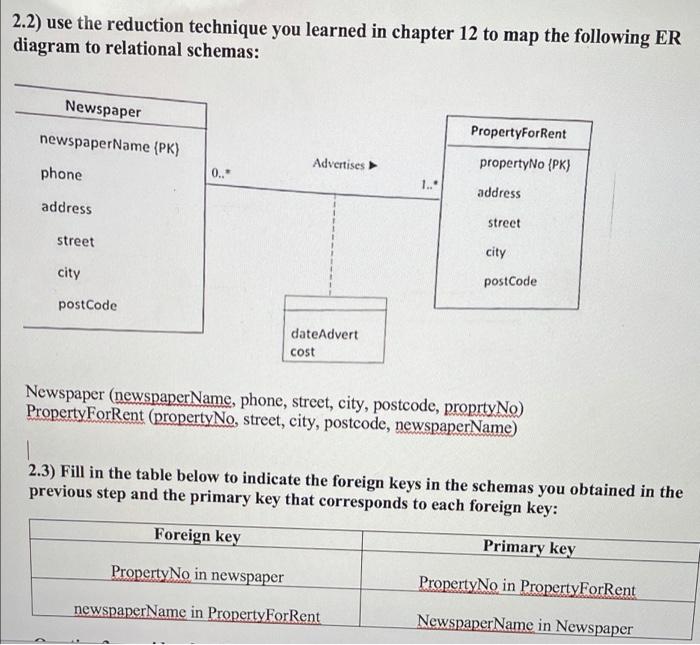 2 2 Use The Reduction Technique You Learned In Chapter 12 To Map The Following Er Diagram To Relational Schemas Newspa 1