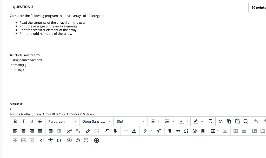 Question 3 30 Points Complete The Following Program That Uses Arrays Of 10 Integers Read The Contents Of The Array Fr 1