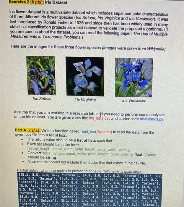 Exercise 2 6 Pts Iris Dataset Iris Flower Dataset Is A Multivariate Dataset Which Includes Sepal And Petal Characteri 1