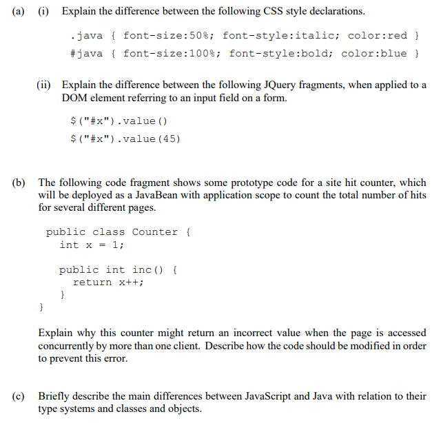 A I Explain The Difference Between The Following Css Style Declarations Java Font Size 50 Font Style Italic 1