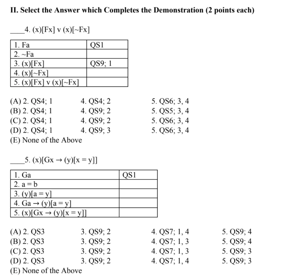 Ii Select The Answer Which Completes The Demonstration 2 Points Each 4 X Fx V X Fx V Qs1 1 Fa 2 Fa 3 X 1