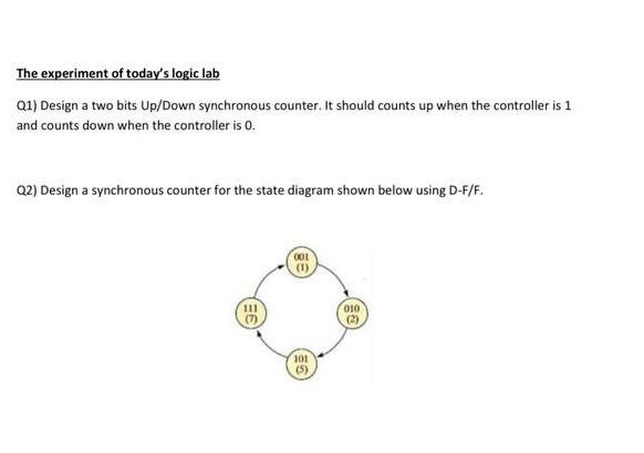 The Experiment Of Today S Logic Lab Q1 Design A Two Bits Up Down Synchronous Counter It Should Counts Up When The Cont 1