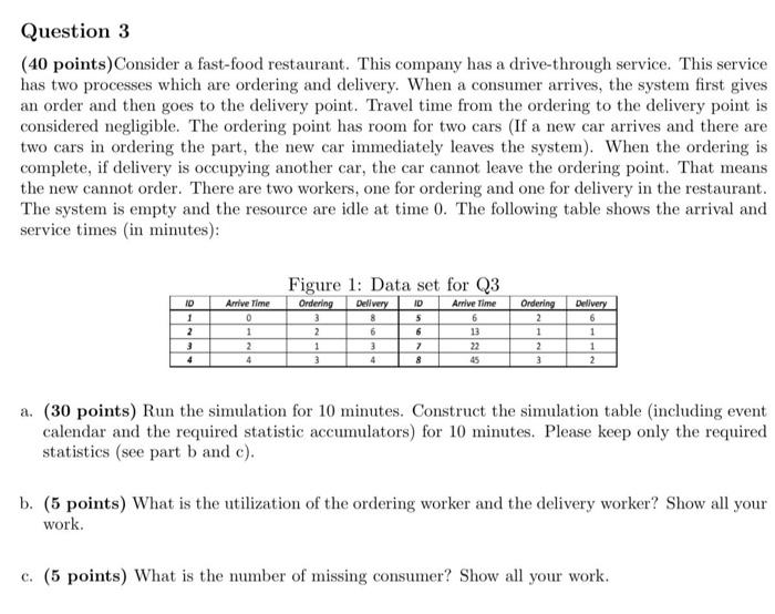 Question 3 40 Points Consider A Fast Food Restaurant This Company Has A Drive Through Service This Service Has Two Pr 1