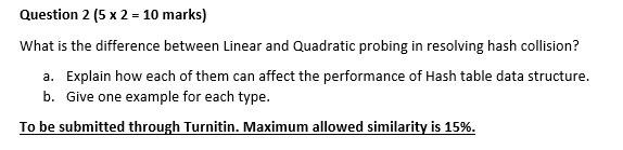 Question 2 5 X 2 10 Marks What Is The Difference Between Linear And Quadratic Probing In Resolving Hash Collision A 1