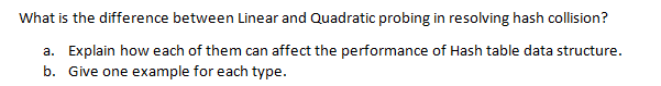 What Is The Difference Between Linear And Quadratic Probing In Resolving Hash Collision A Explain How Each Of Them Can 1