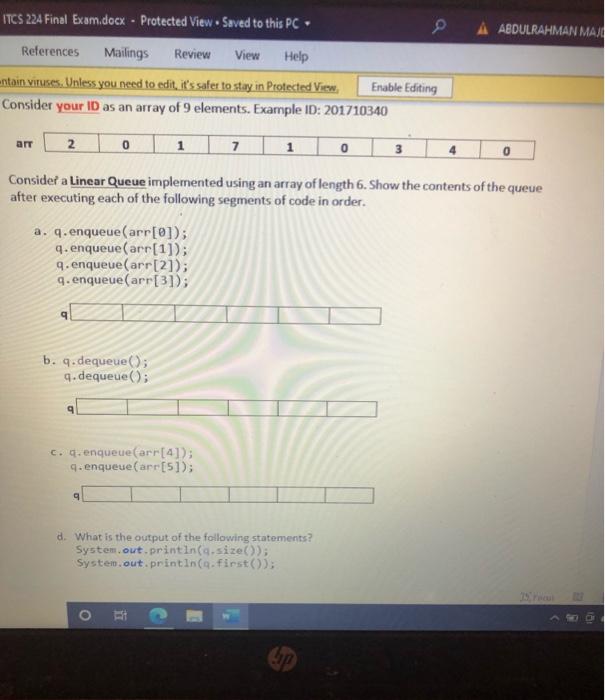 A Abdulrahman Mal Itcs 224 Final Exam Docx Protected View Saved To This Pc References Mailings Review View Help N 1