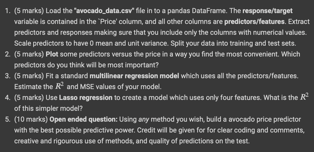 Please Answer These Questions In A Python Program In Google Colab With Screenshots The Avocado Data Csv Can Be Download 1
