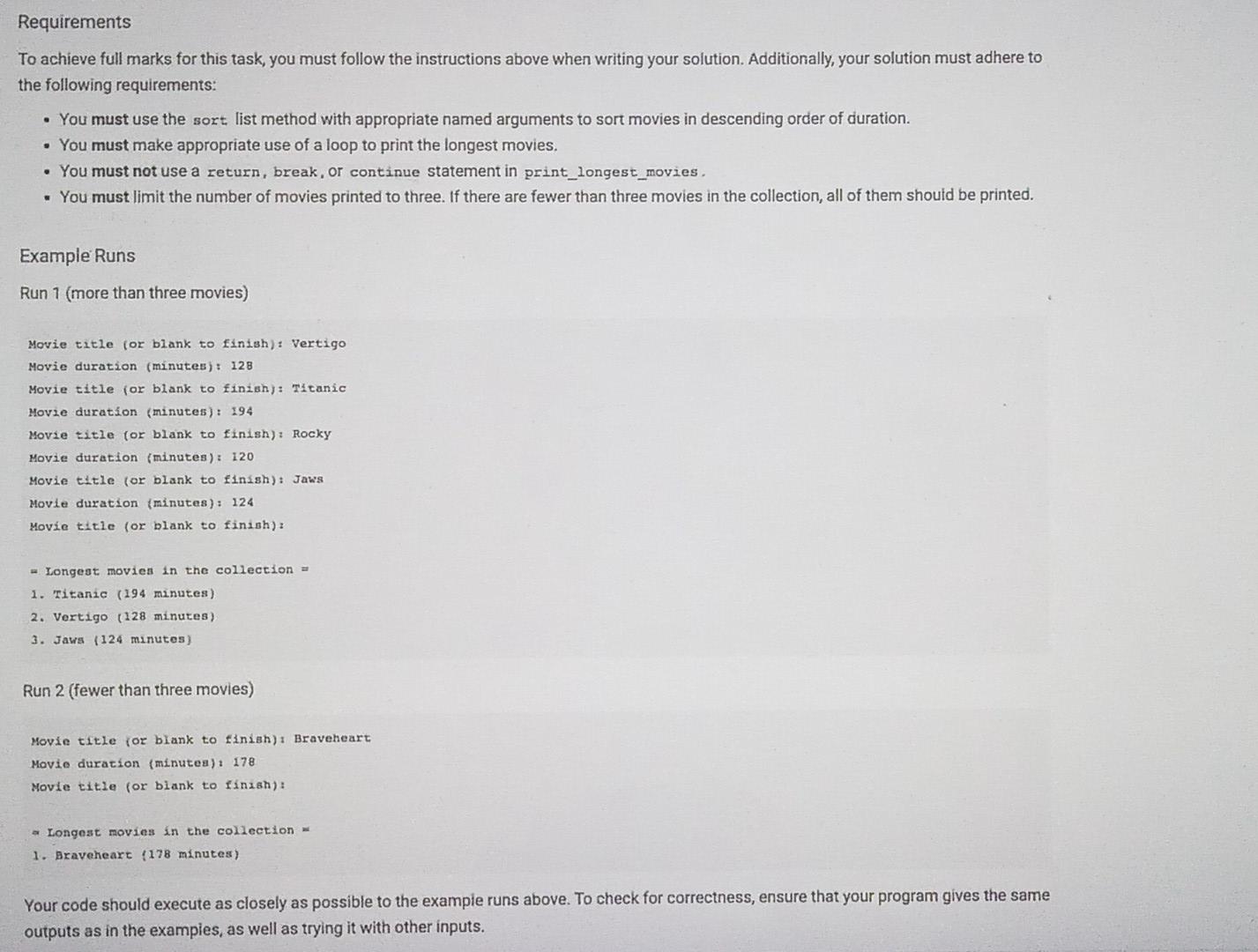 Requirements To Achieve Full Marks For This Task You Must Follow The Instructions Above When Writing Your Solution Add 1