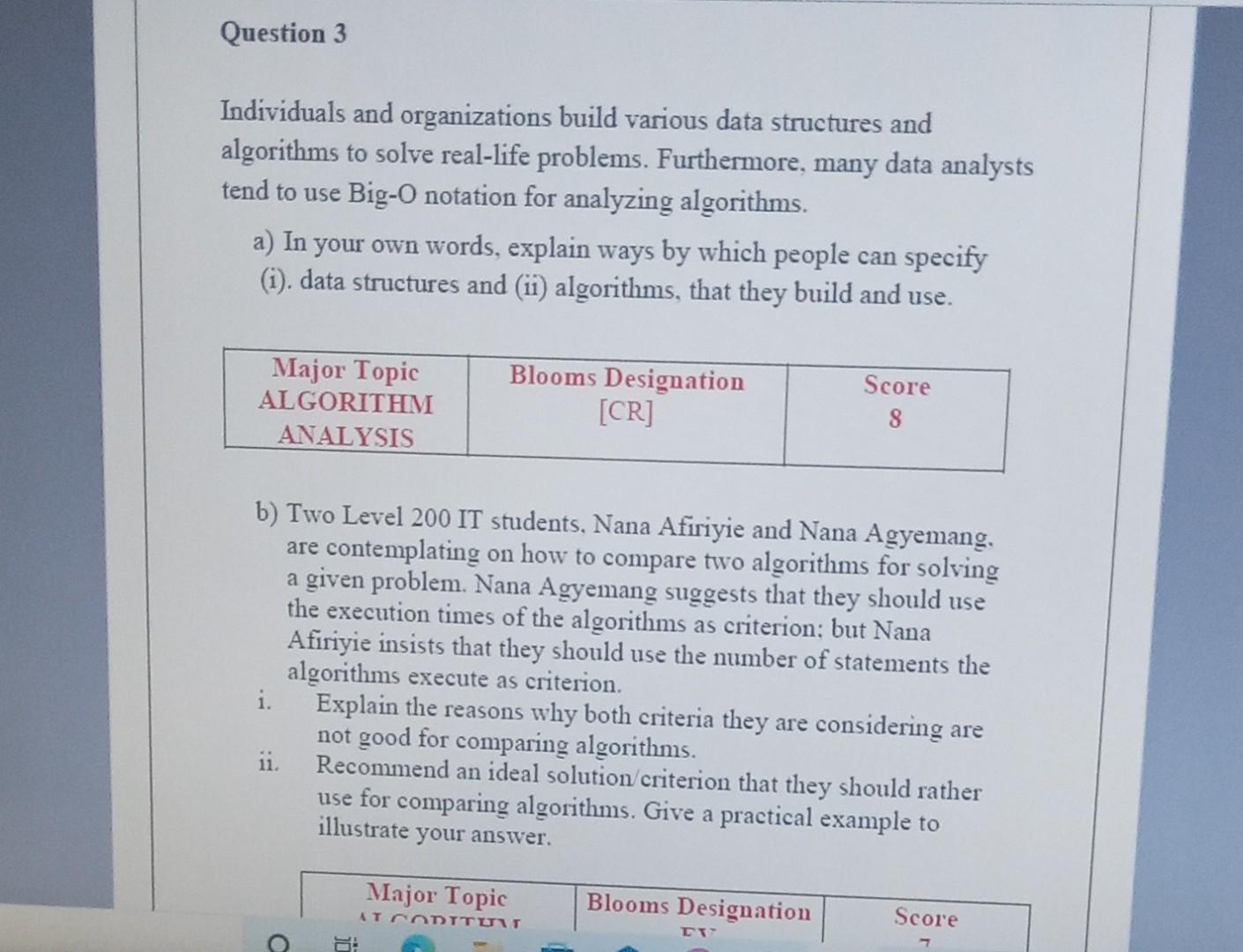 Question 3 Individuals And Organizations Build Various Data Structures And Algorithms To Solve Real Life Problems Furth 1