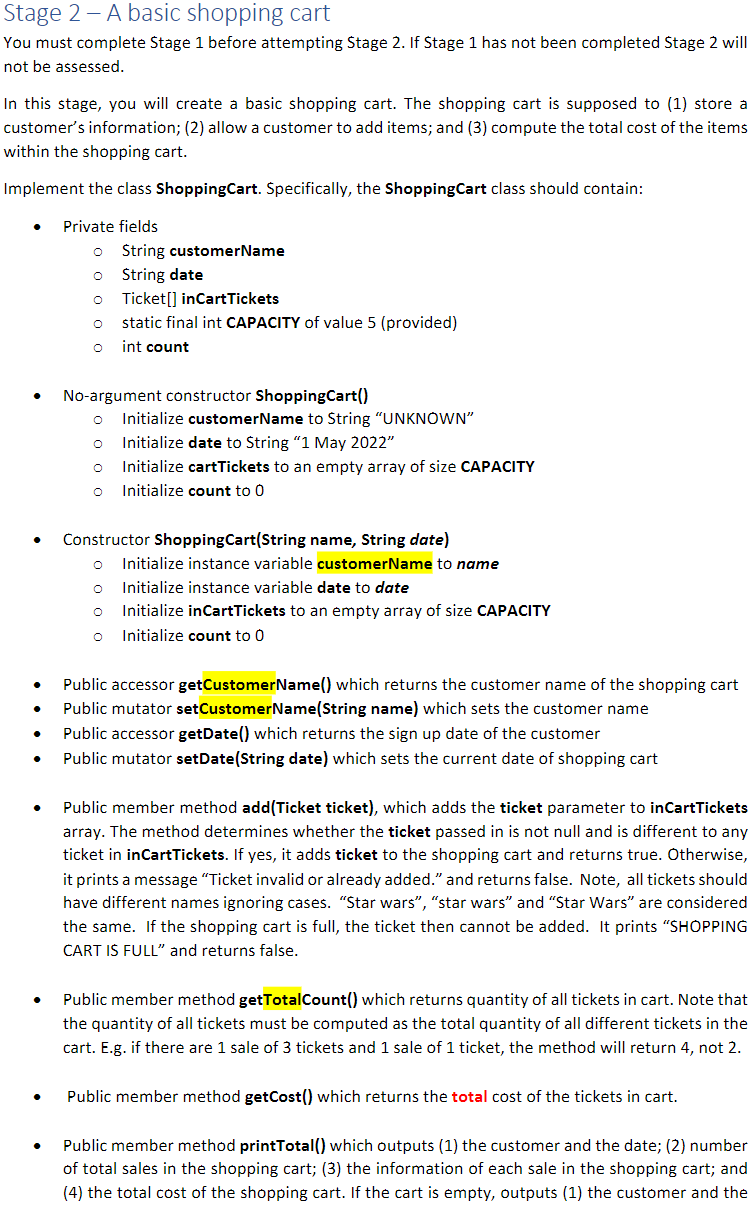 Stage 1 A Ticket To Book In This Stage You Will Implement A Basic Online Shopping Cart You Are Required To Create One 2