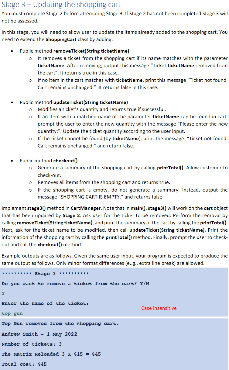Stage 1 A Ticket To Book In This Stage You Will Implement A Basic Online Shopping Cart You Are Required To Create One 4