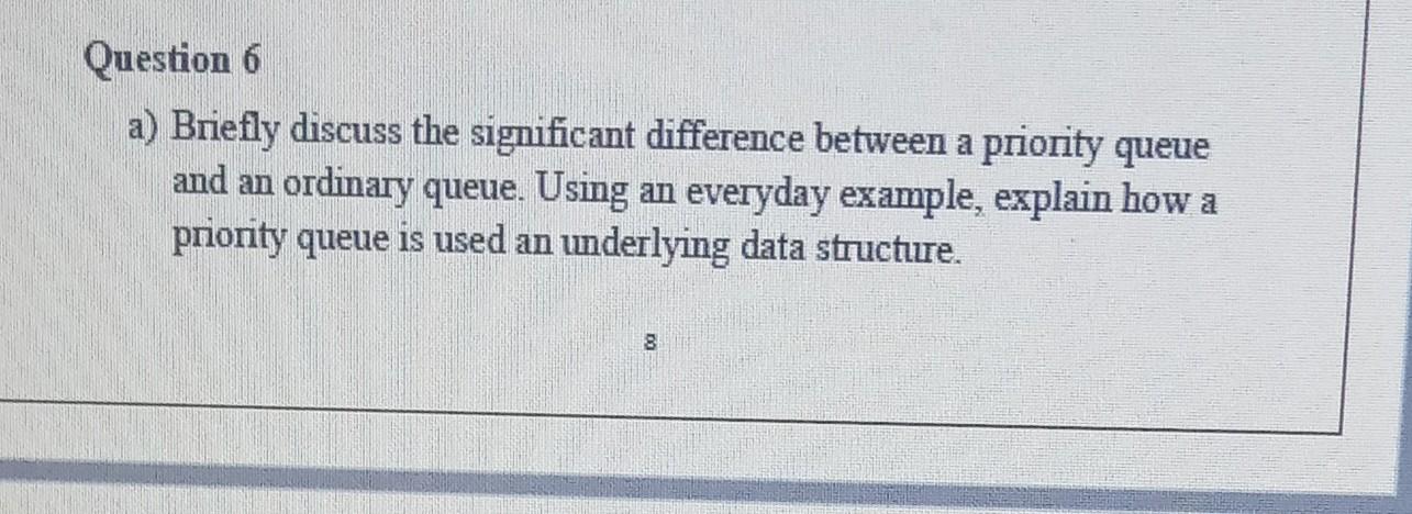 Question A Briefly Discuss The Significant Difference Between A Priority Queue And An Ordinary Queue Using An Everyday 1