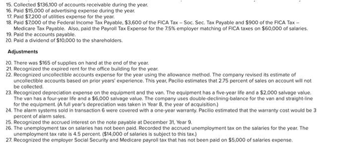 The Trial Balance Of Pacilio Security Services Inc As Of January 1 Year 9 Had The Following Normal Balances Cash Pe 2