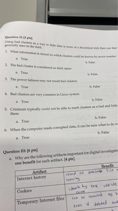 Question 11 13 Pts Using Bad Clusters As A Way To Hide Data Is More Of A Theoretical Trick Than One That Generally Seen 1