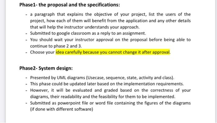 Phasel The Proposal And The Specifications A Paragraph That Explains The Objective Of Your Project List The Users O 1