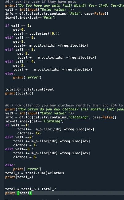 Python Code Problems I Am Making A Code For Class Where I Need To Ask The User 7 Questions And Get A Total Sum Of Carbon 2