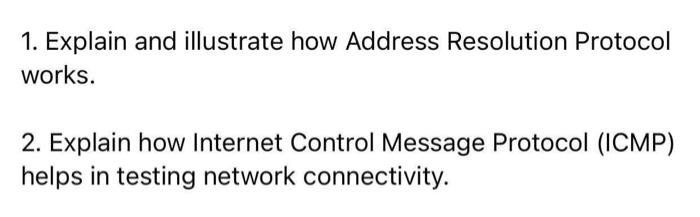 1 Explain And Illustrate How Address Resolution Protocol Works 2 Explain How Internet Control Message Protocol Icmp 1