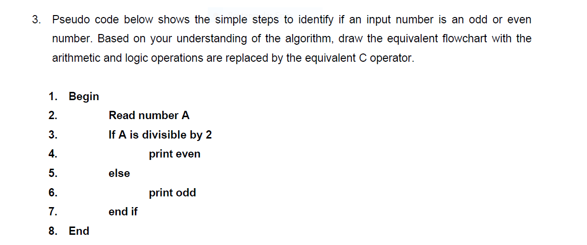 3 Pseudo Code Below Shows The Simple Steps To Identify If An Input Number Is An Odd Or Even Number Based On Your Under 1