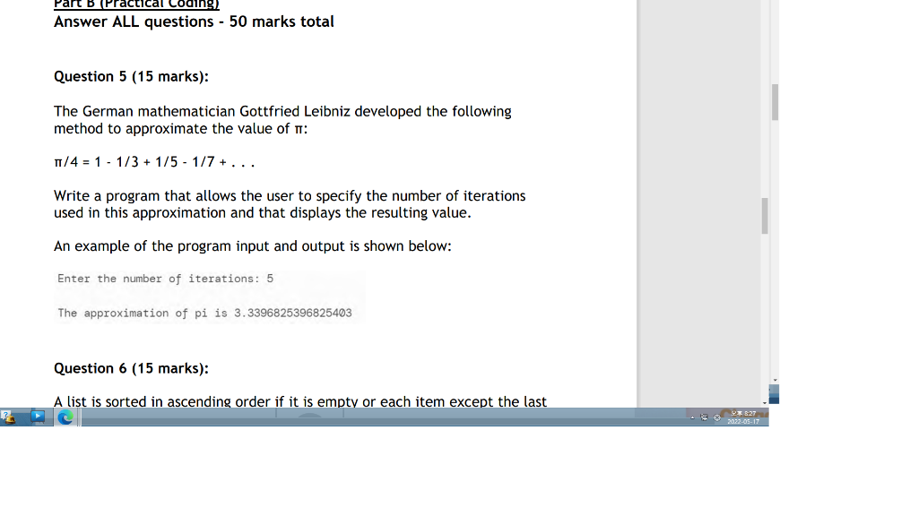 Part B Practical Coding Answer All Questions 50 Marks Total Question 5 15 Marks The German Mathematician Gottfrie 1