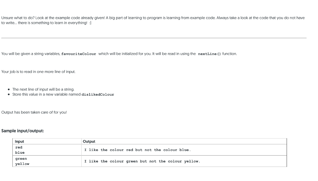 Unsure What To Do Look At The Example Code Already Given A Big Part Of Learning To Program Is Learning From Example Co 1