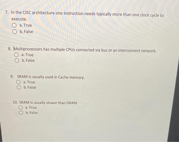 1 The Alu Is Located Outside The Cpu A True O B False 2 The Rf In The Cpu Has Special And General Purpose Registers 2
