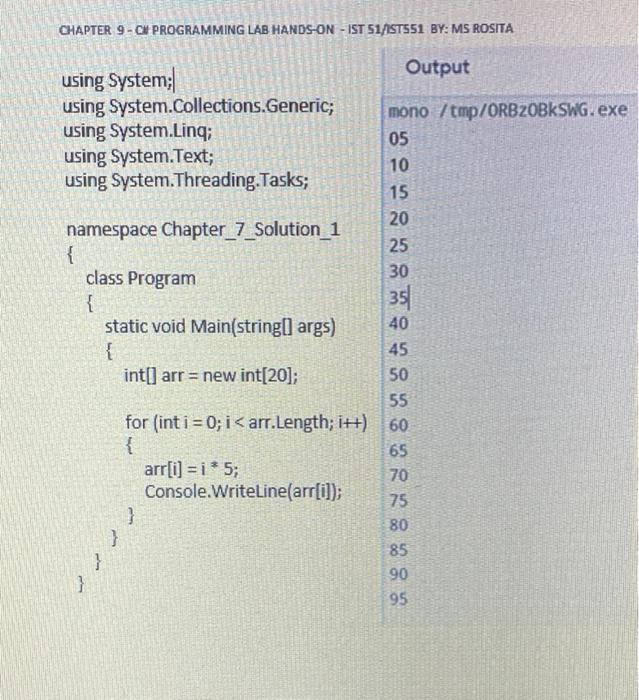 Chapter 9 Ch Programming Lab Hands On Ist 51 Ist551 By Ms Rosita Output Using System Using System Collections Gener 1