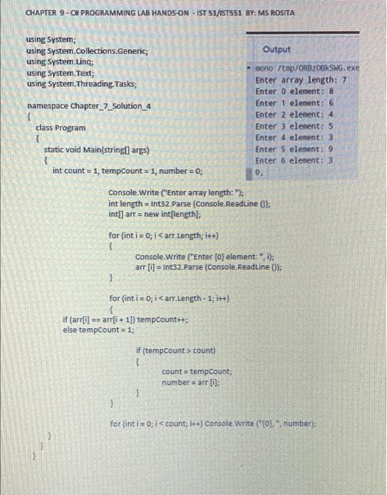 Chapter 9 On Programming Lab Hands On Ist 51 St551 By Ms Rosita Output Using System Using System Collections Gener 1