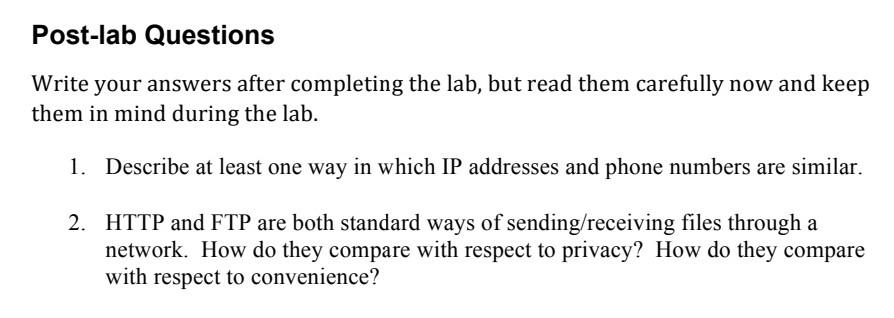 Post Lab Questions Write Your Answers After Completing The Lab But Read Them Carefully Now And Keep Them In Mind Duri 1