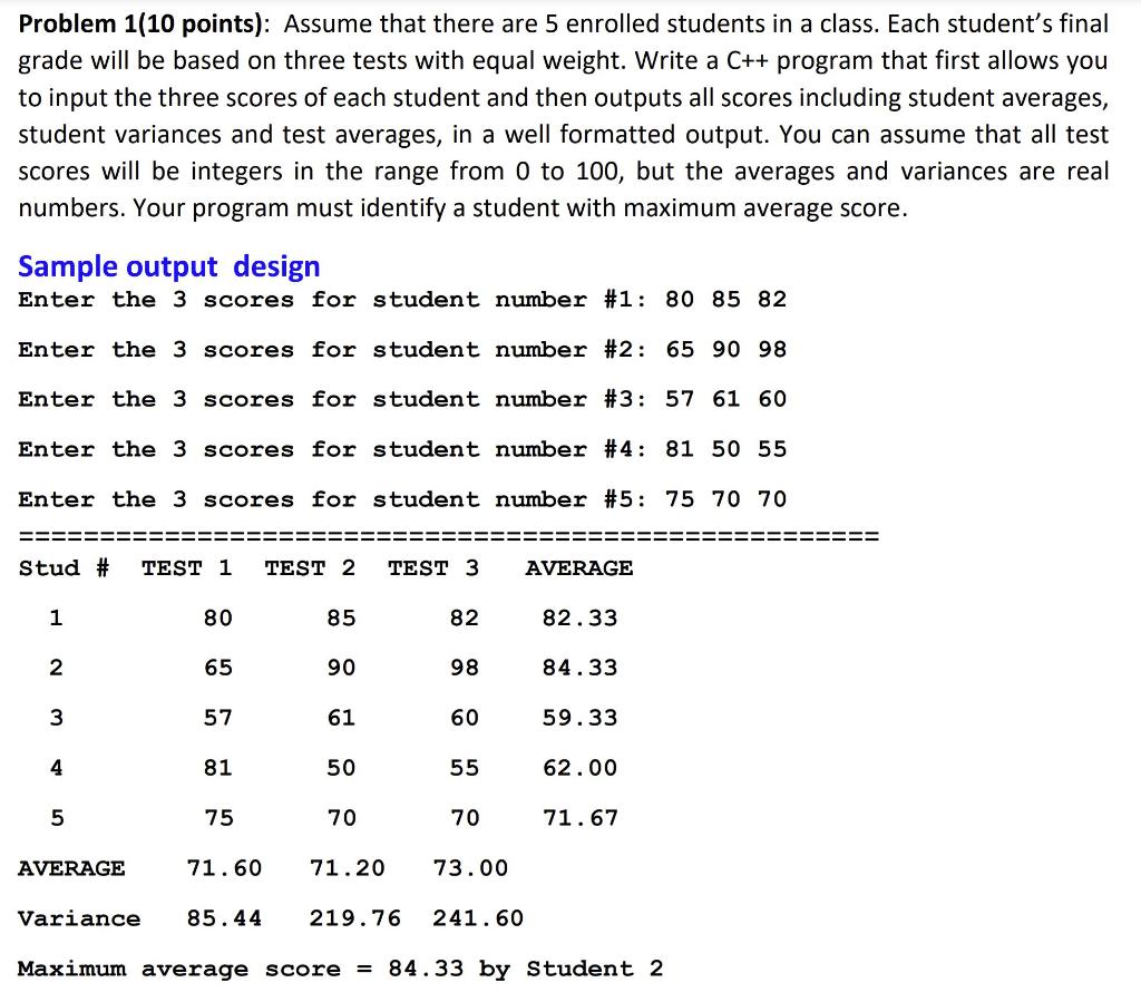 Problem 1 10 Points Assume That There Are 5 Enrolled Students In A Class Each Student S Final Grade Will Be Based On 1