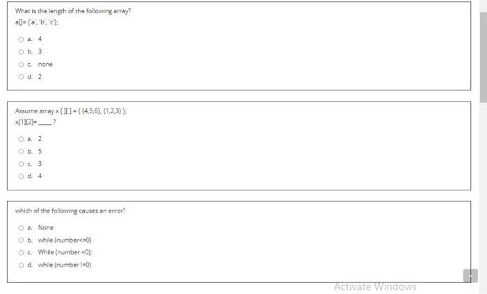 What Is The Length Of The Following Array A A B C A 4 Ob 3 Oc None O D 2 Assume Array 1 4 5 6 1 2 3 X 112 1