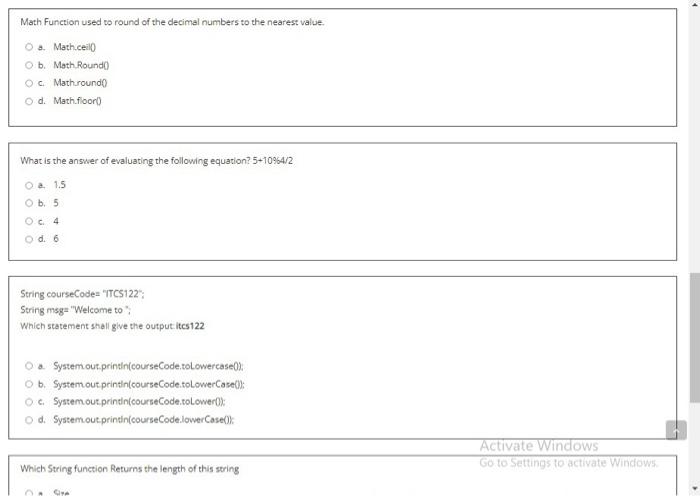Math Function Used To Round Of The Decimal Numbers To The Nearest Value A Math Ceilo Ob Math Round Oc Math Roundo D M 1