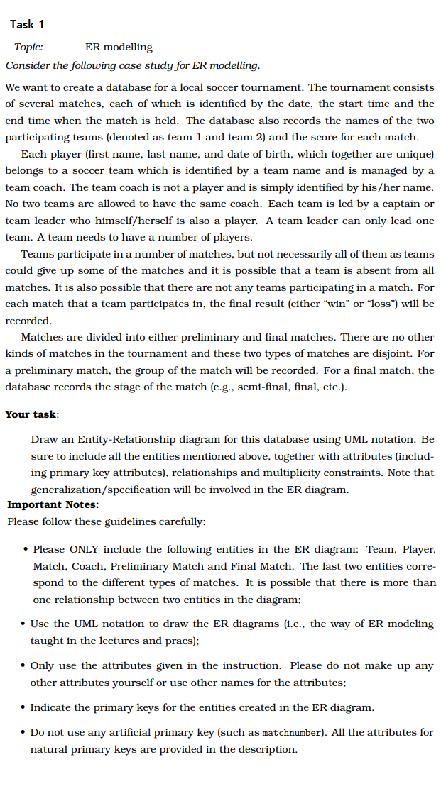 Task 1 Topic Er Modelling Consider The Following Case Study For Er Modelling We Want To Create A Database For A Local 1