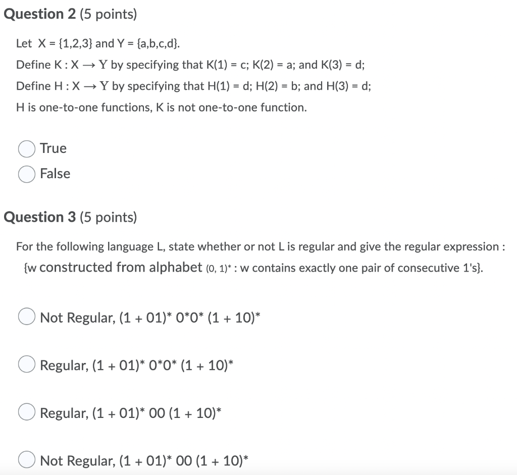 Question 2 5 Points Let X 1 2 3 And Y A B C D Define K Xy By Specifying That K 1 C K 2 A And K 3 1