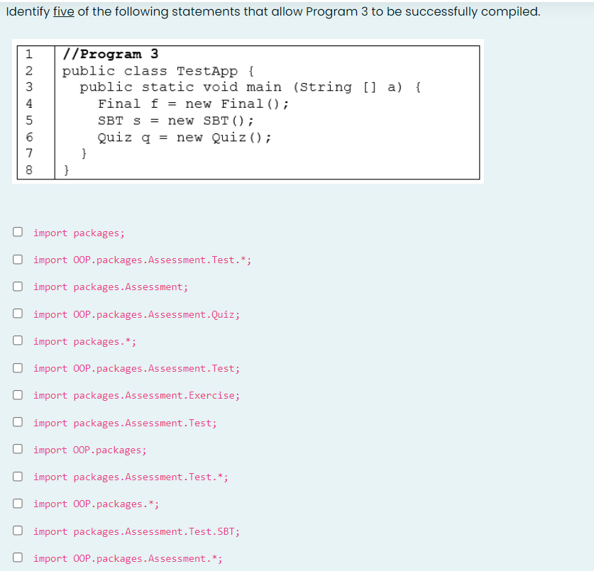 Given The Directory Structure As Shown Below C Oop Packages Final Class Assessment Quiz Class Exercise Class Test Sbt 2