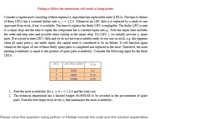 Failing To Follow The Instructions Will Result Is Losing Points Consider A Capital Asset Consisting Of Three Expensive 1