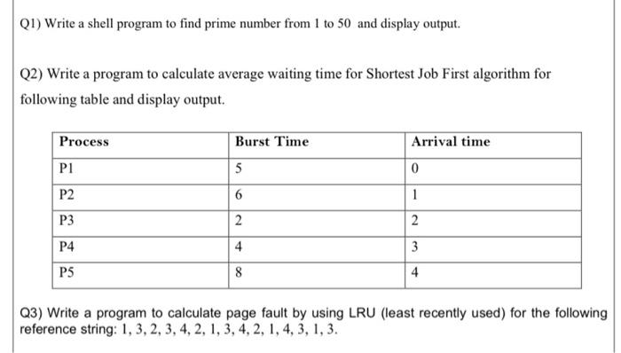 Q1 Write A Shell Program To Find Prime Number From 1 To 50 And Display Output Q2 Write A Program To Calculate Average 1