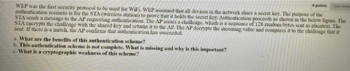 6 Points Wep Was The First Security Protocol To Be Used For Wifi Wep Assted That All Devices In The Network Share A Sec 1