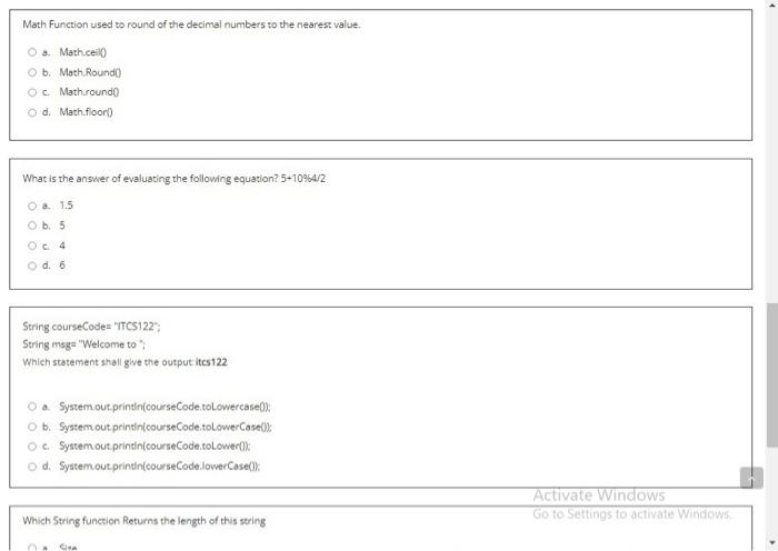 Math Function Used To Round Of The Decimal Numbers To The Nearest Value Oa Math Cello Ob Math Round Oc Math Round Od M 1