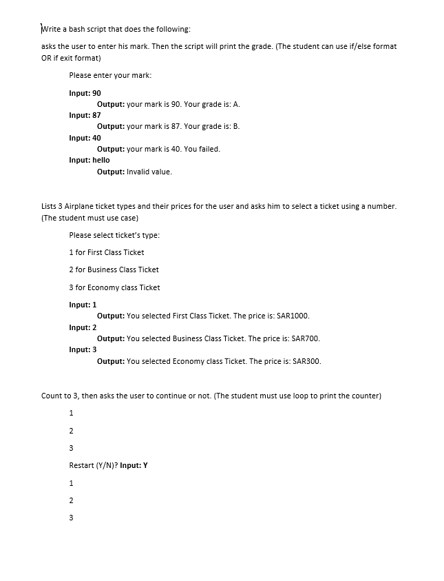 Write A Bash Script That Does The Following Asks The User To Enter His Mark Then The Script Will Print The Grade The 1