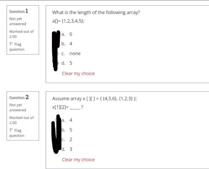 What Is The Length Of The Following Array A 1 2 3 4 5 Question 1 Not Yet Answered Marked Out Of 2 00 P Flag Quest 1